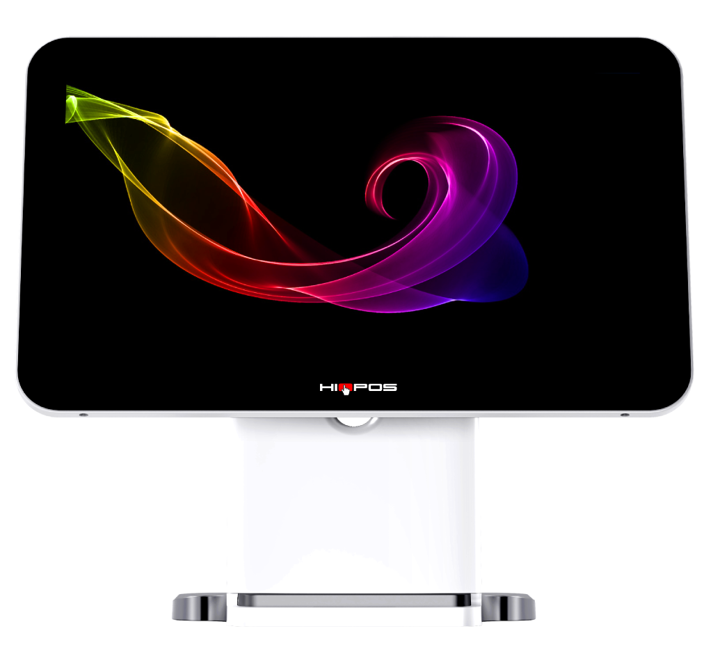 TPV HIOPOS SUN 2 con acabado blanco, mostrando su pantalla de bienvenida